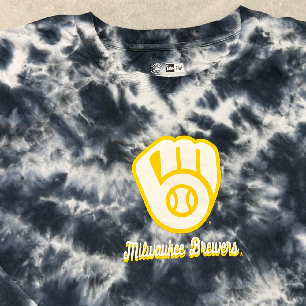 New Era Milwaukee Brewers Crop Top Women Large Navy Tie Dye MLB Long Sleeve NEW - Picture 4 of 12